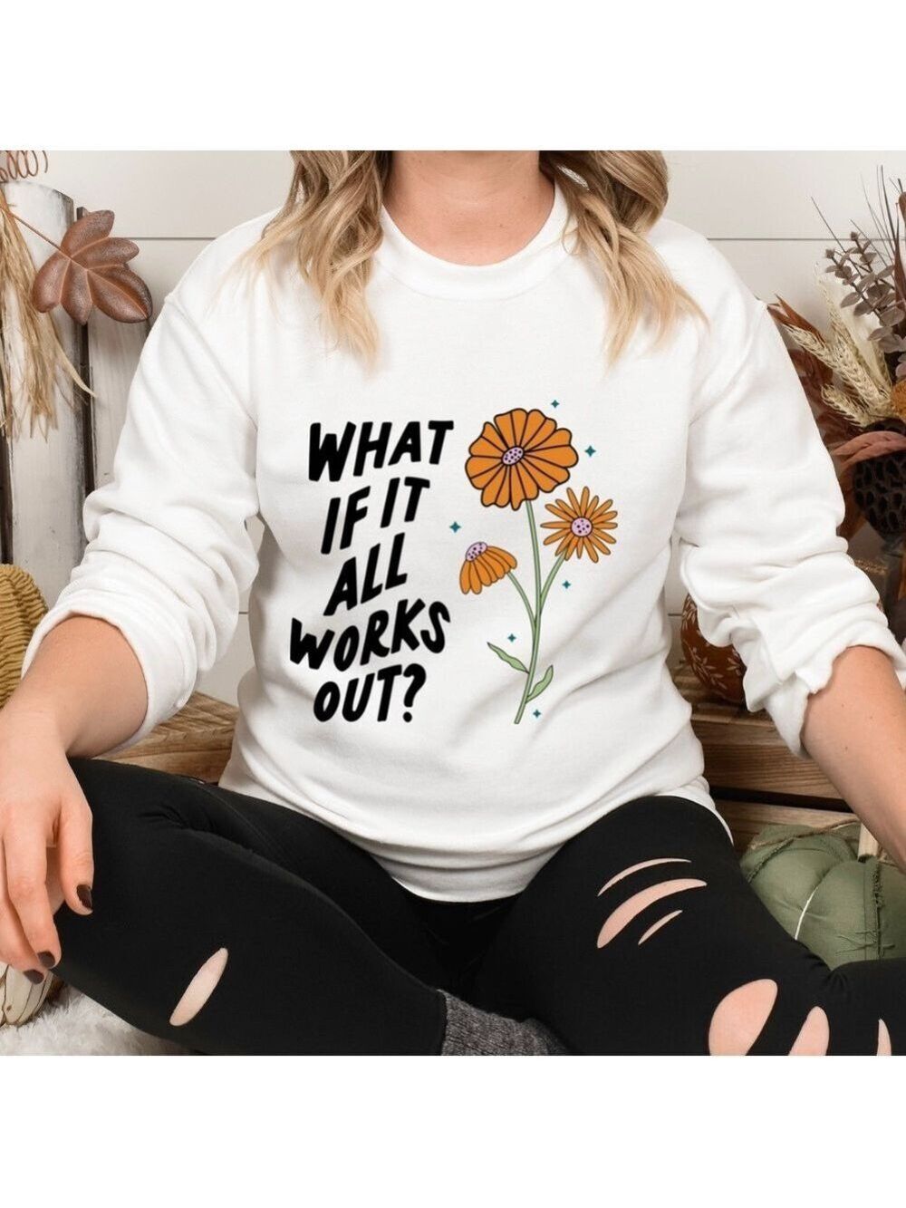 What if it all works out mental health crewneck sweatshirt oversized large - Picture 2 of 11